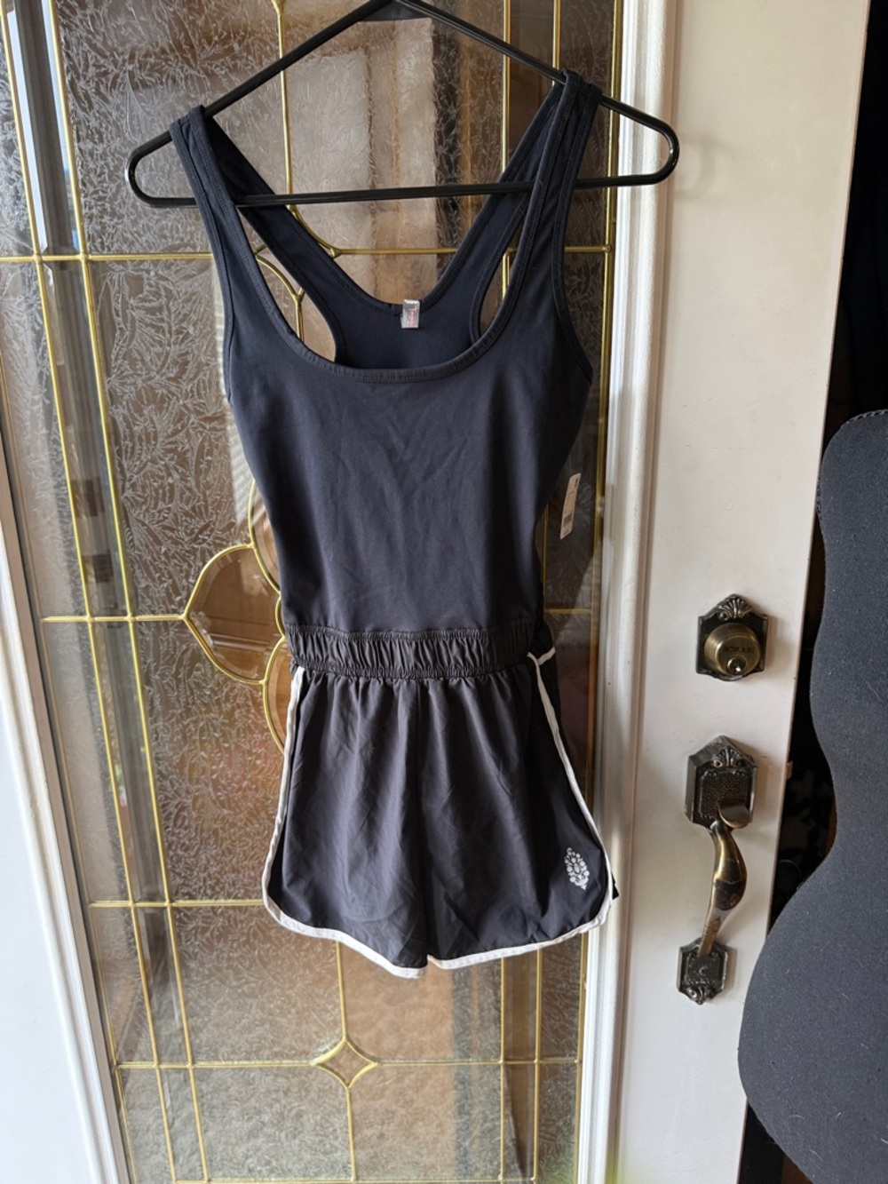Free People Black Sleeveless Romper with White Piping